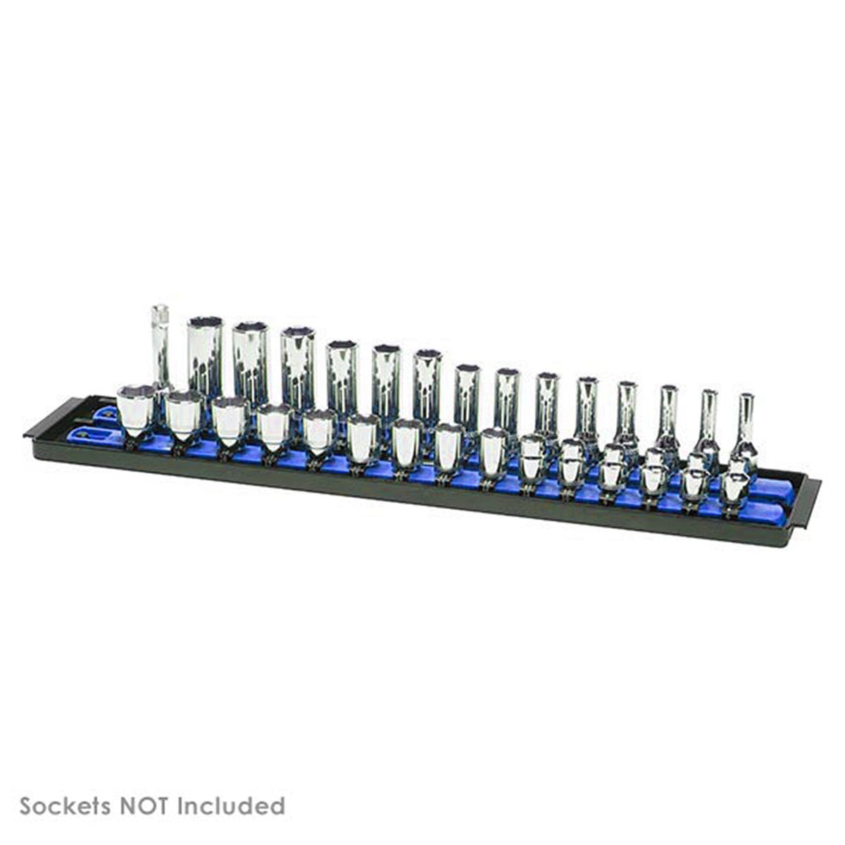 Ernst 2-Rail Socket Boss 13" Holds 28 Sockets for 3/8" Drive (Blue) 8496