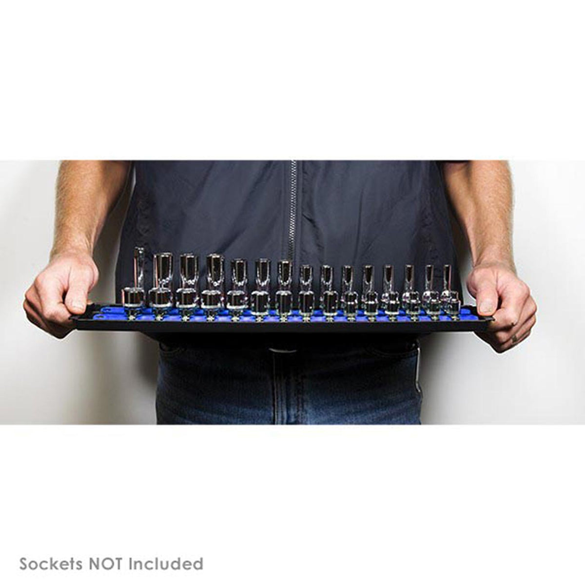 Ernst 2-Rail Socket Boss 13" Holds 28 Sockets for 3/8" Drive (Blue) 8496