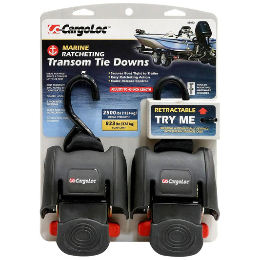 CargoLoc Ratcheting Tie Down - Strap 2" x 43" x 2500lbs Transom (Pair)