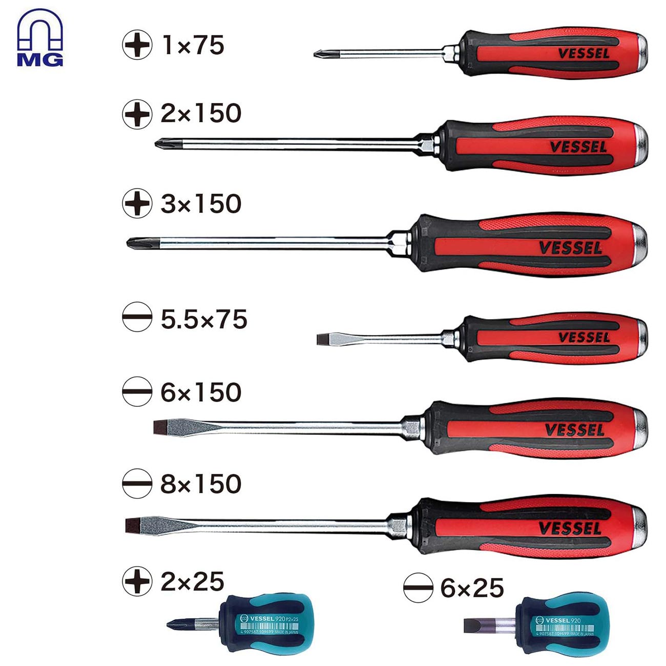 Vessel MEGADORA Tang-Thru Screwdriver 8PC. Set 9308EVA