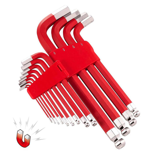 Powerbuilt Red SAE Long Arm Magnetic Hex Key Wrench Set (13 Piece Set) 941641