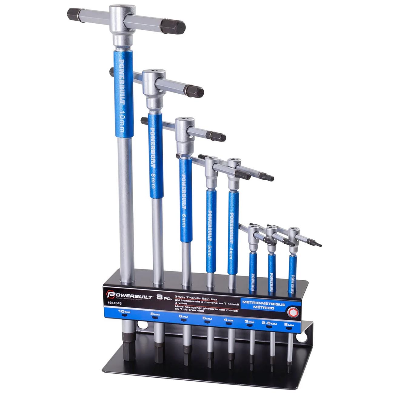 Powerbuilt Metric T-Handle Hex/Allen Key Wrench Set with Storage Rack 941645