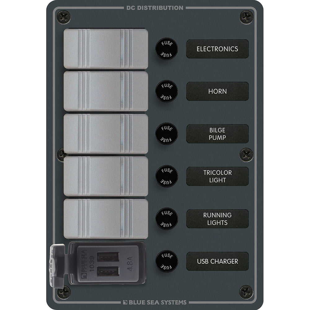 Blue Sea 8121 5 Position Contura Switch Panel w/Dual USB 12/24V DC 94843