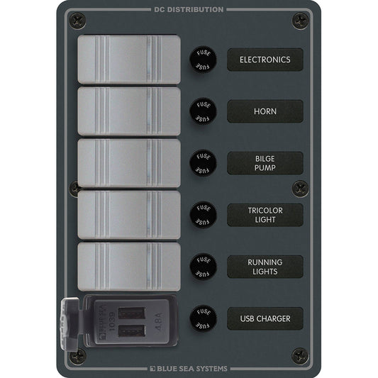 Blue Sea 8121 5 Position Contura Switch Panel w/Dual USB 12/24V DC 94843