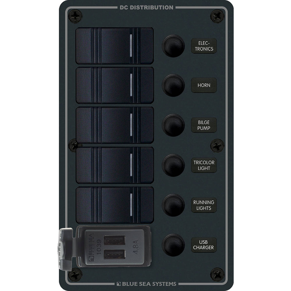 Blue Sea 8521 5 Position Contura Switch Panel w/Dual USB 12/24V DC 94846