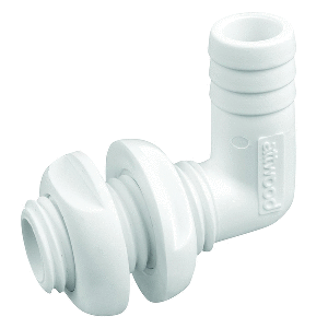 Attwood 3877-3 White Plastic 90 Degree Thru-Hull Connector - 3/4" Inner Diameter