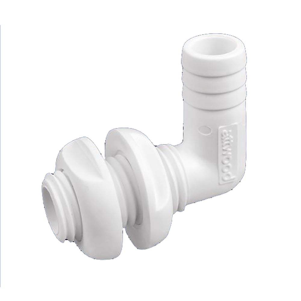 Attwood White Plastic 90 Degree Thru-Hull Connector 1-1/8" Inner Diameter 98109