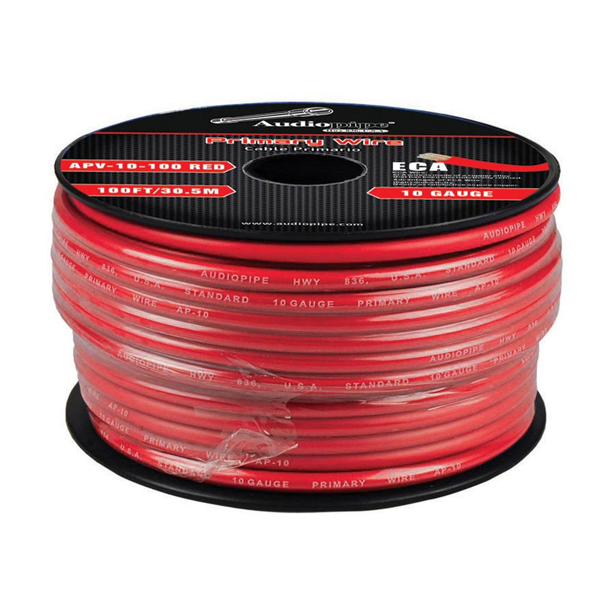 Audiopipe Flexible ECA Primary Cable 10 Gauge 100ft – Red APV10100RED