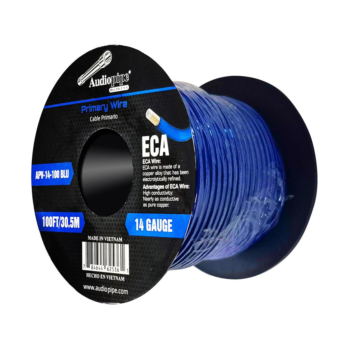 Audiopipe Flexible ECA Primary Wire 14 Gauge 100ft Spool – Blue APV14100BLU