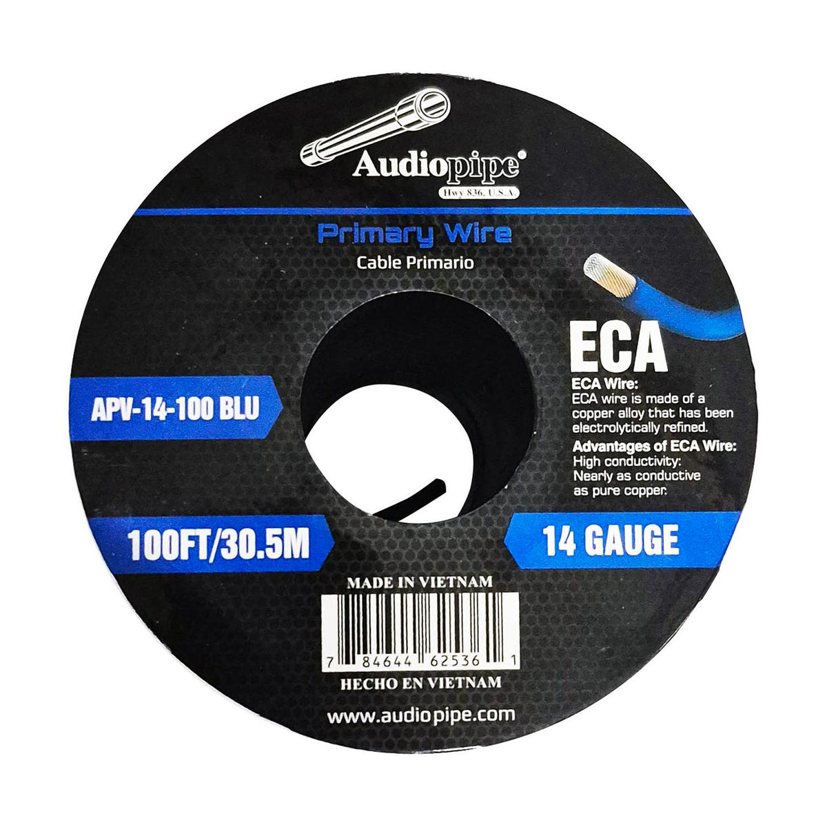 Audiopipe Flexible ECA Primary Wire 14 Gauge 100ft Spool – Blue APV14100BLU