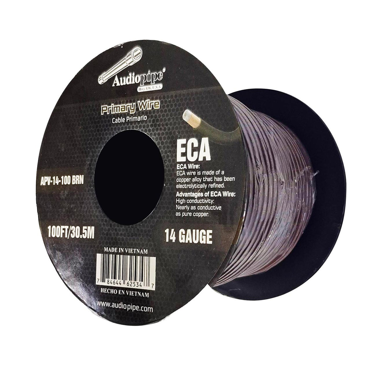 Audiopipe Flexible ECA Primary Wire 14 Gauge 100ft Spool – Brown APV14100BRN
