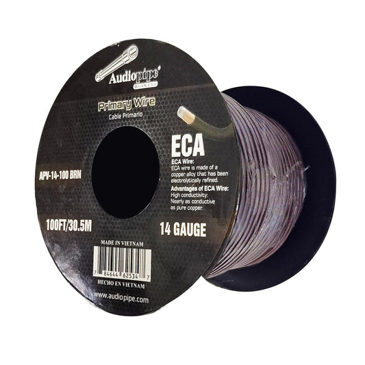 Audiopipe Flexible ECA Primary Wire 14 Gauge 100ft Spool – Brown APV14100BRN