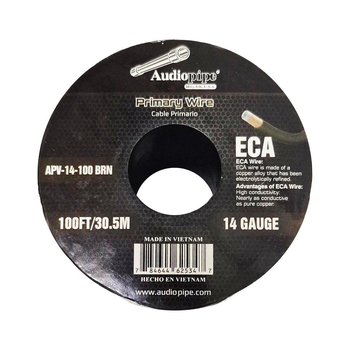 Audiopipe Flexible ECA Primary Wire 14 Gauge 100ft Spool – Brown APV14100BRN