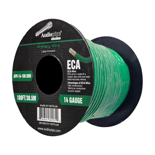 Audiopipe Flexible ECA Primary Wire 14 Gauge 100ft Spool – Green APV14100GRN