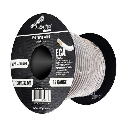 Audiopipe Flexible ECA Primary Wire 14 Gauge 100ft Spool - White APV14100WHT