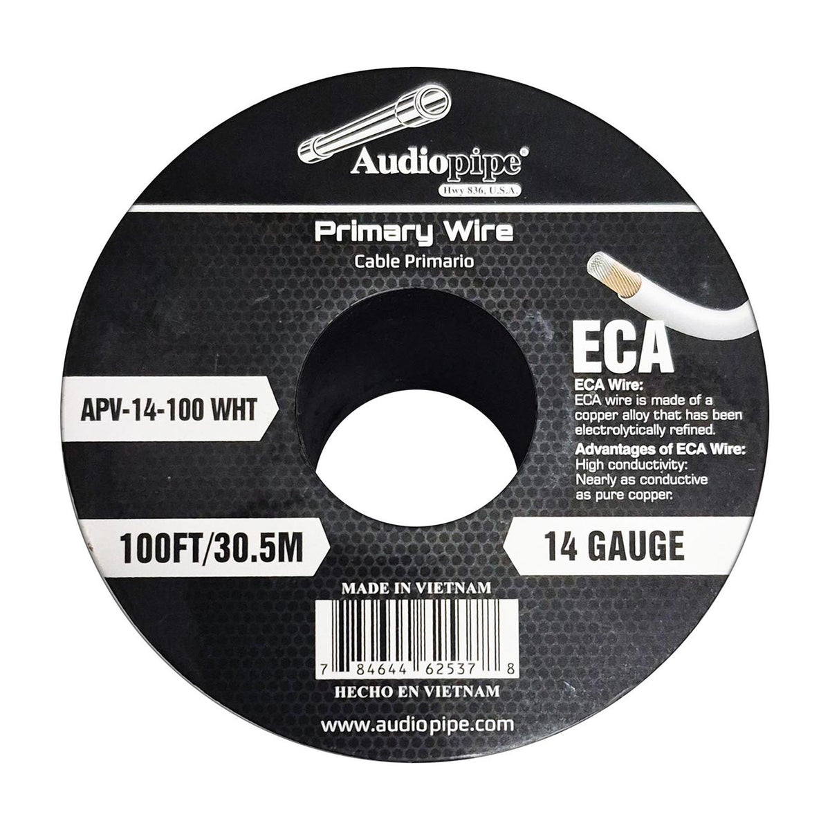 Audiopipe Flexible ECA Primary Wire 14 Gauge 100ft Spool - White APV14100WHT