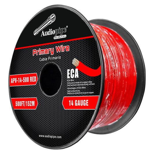 Audiopipe Flexible ECA Primary Cable 14 Gauge 500ft – Red APV14500RED