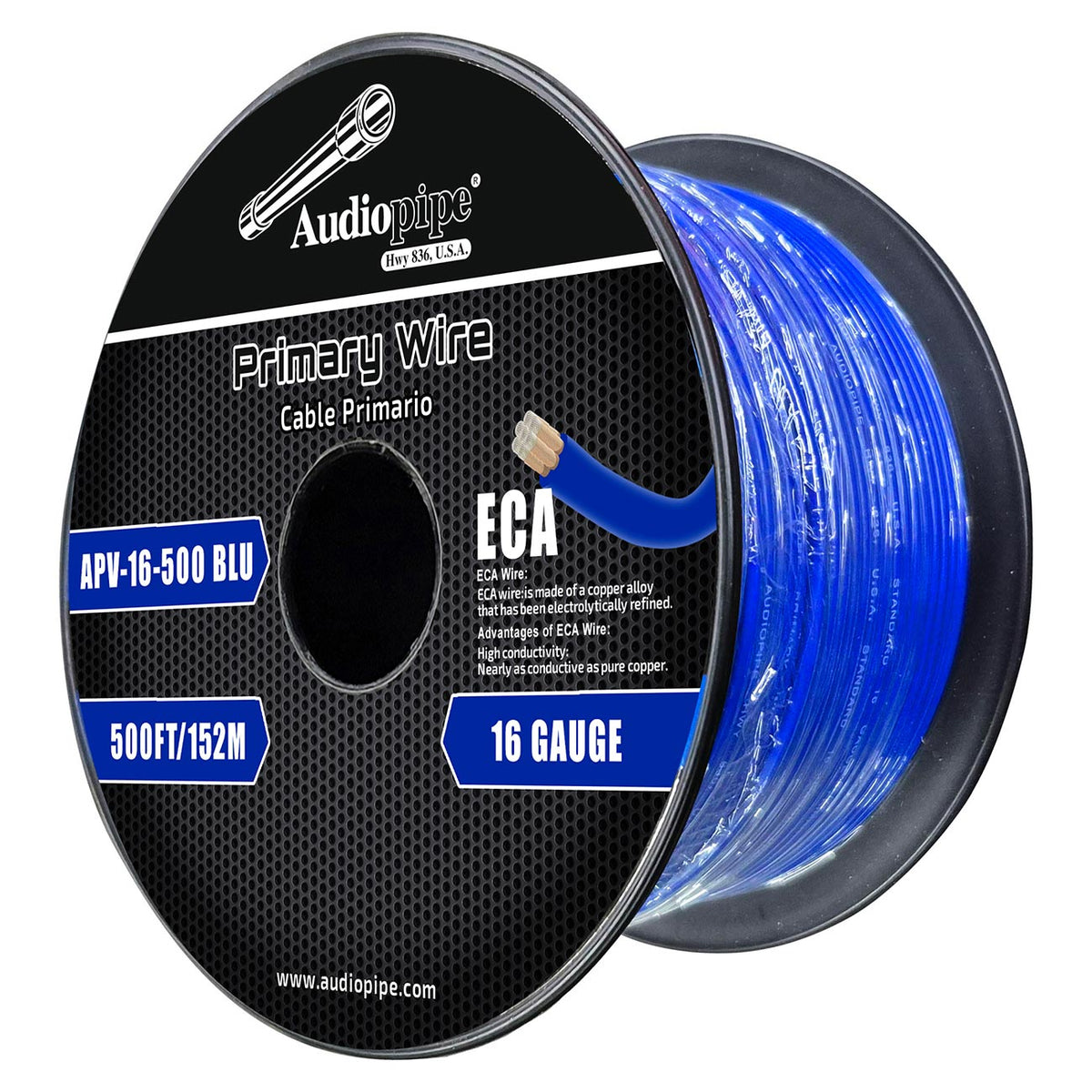 Audiopipe Flexible ECA Primary Cable 16 Gauge 500 Foot - Blue