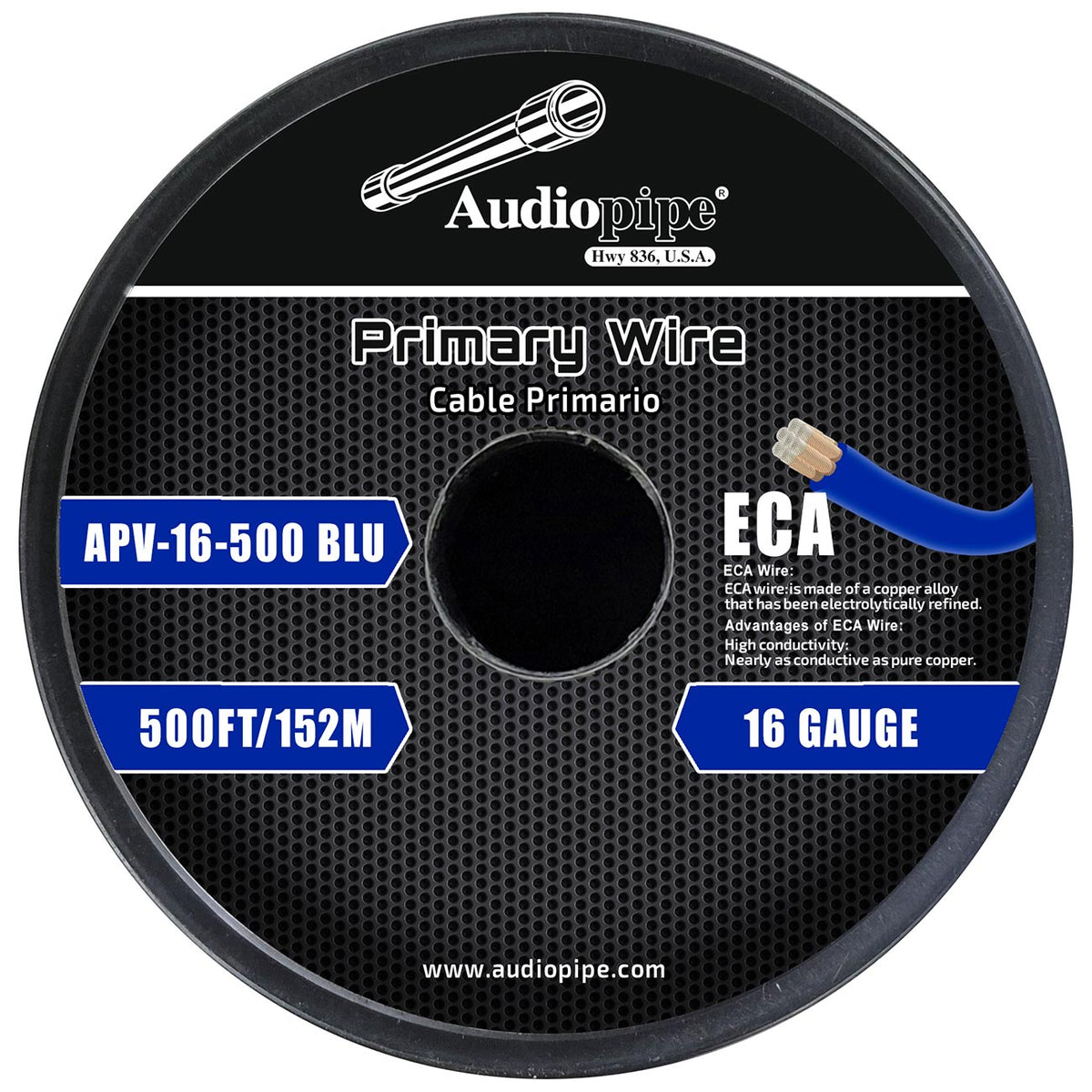 Audiopipe Flexible ECA Primary Cable 16 Gauge 500 Foot - Blue
