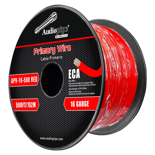 Audiopipe Flexible ECA Primary Cable 16 Gauge 500ft – Red APV16500RED