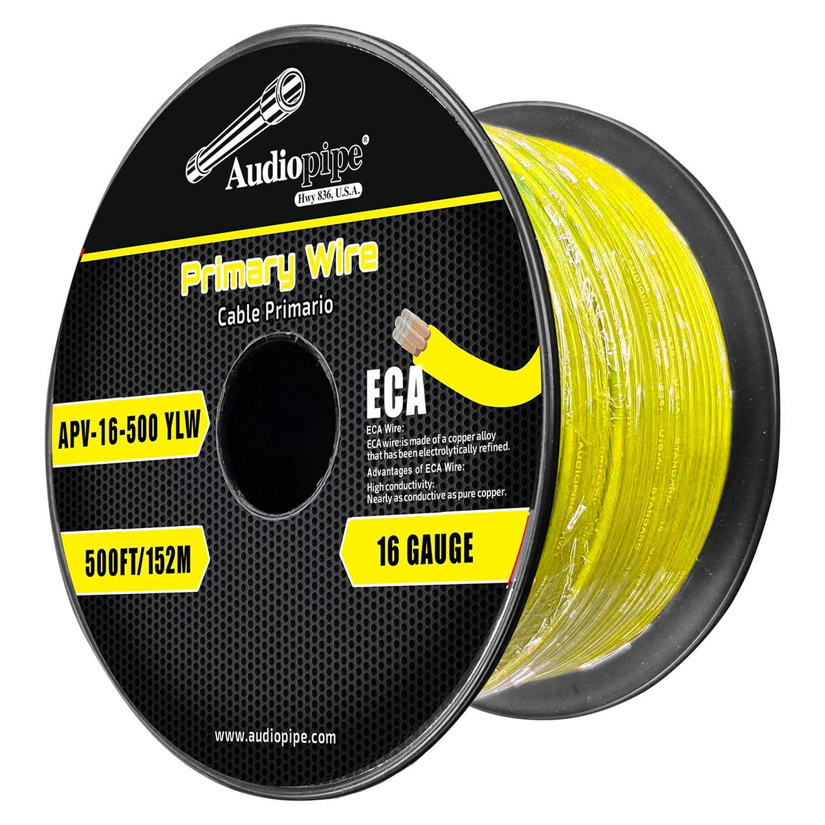 Audiopipe Flexible ECA Primary Cable 16 Gauge 500ft – Yellow APV16500YLW