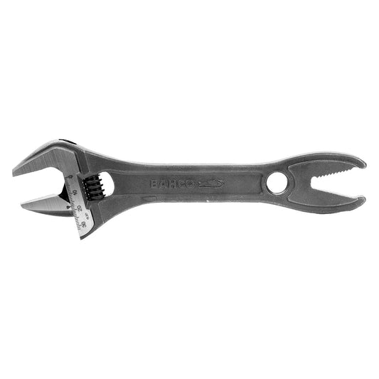 Bahco 8" Shark Wide Jaw Adjustable Wrench w/ Serrated Pipe Jaws Phosphate Finish