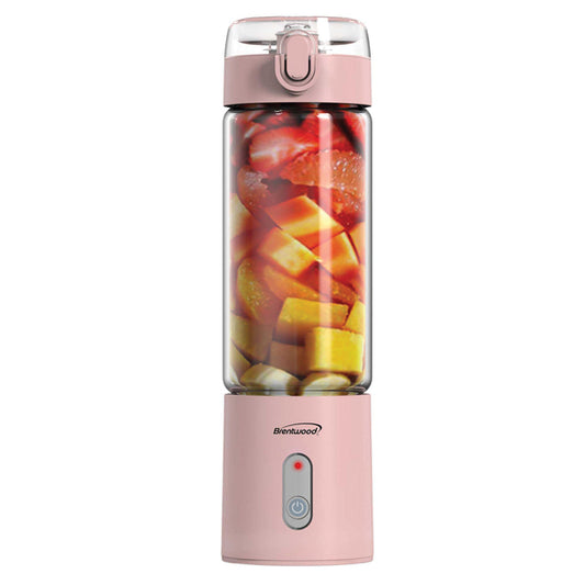 Brentwood RJB-100PK 50-Watt 17-Oz. Portable USB-Chargeable Glass Blender (Pink)