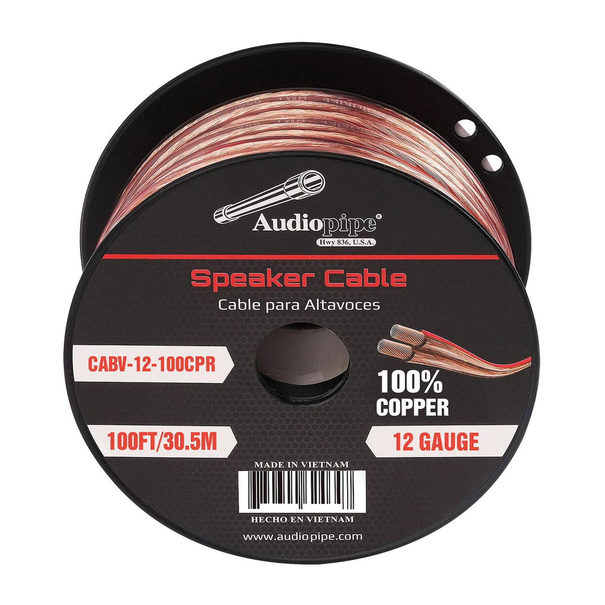 Audiopipe 100% Copper Speaker Wire 12 Gauge 100 Foot Roll – Clear PVC Jacket