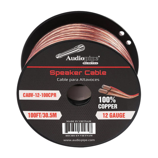 Audiopipe 100% Copper Speaker Wire 12 Gauge 100 Foot Roll – Clear PVC Jacket