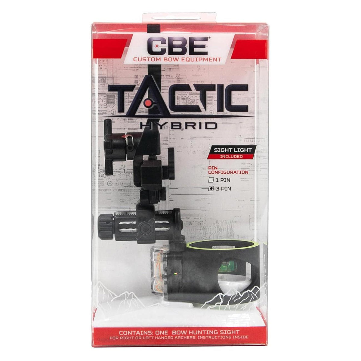 CBE Archery Tactic Hybrid 3-Pin Bow Sight 0.019 Fibers (Ambidextrous) CBETCH319