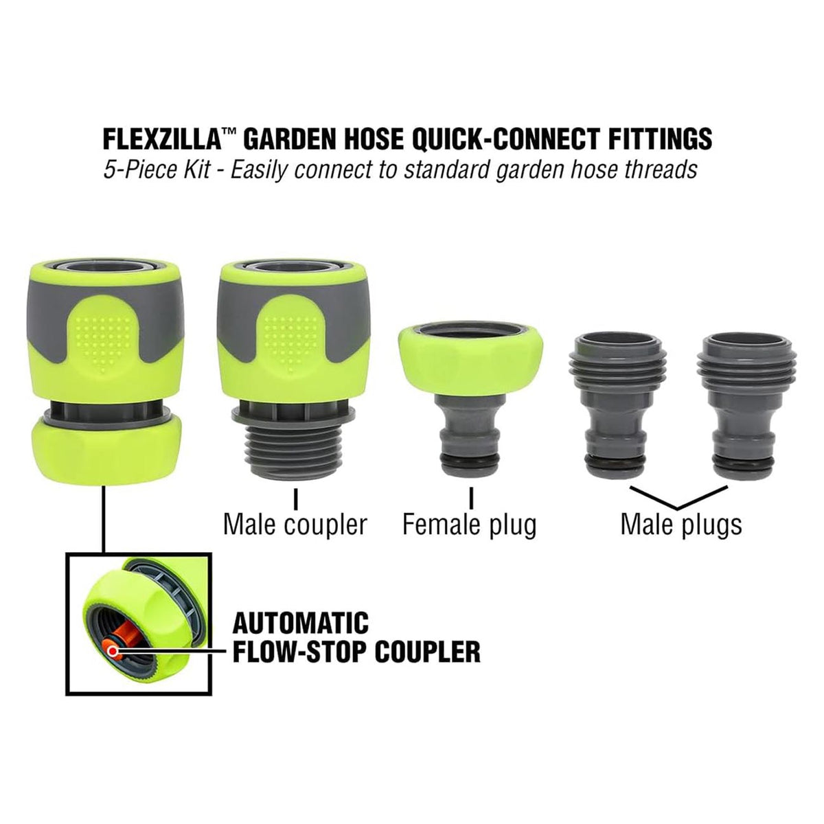 Flexzilla Garden Hose Quick Connect Fittings Coupler Plug Kit (5 Piece) HFZGAK14