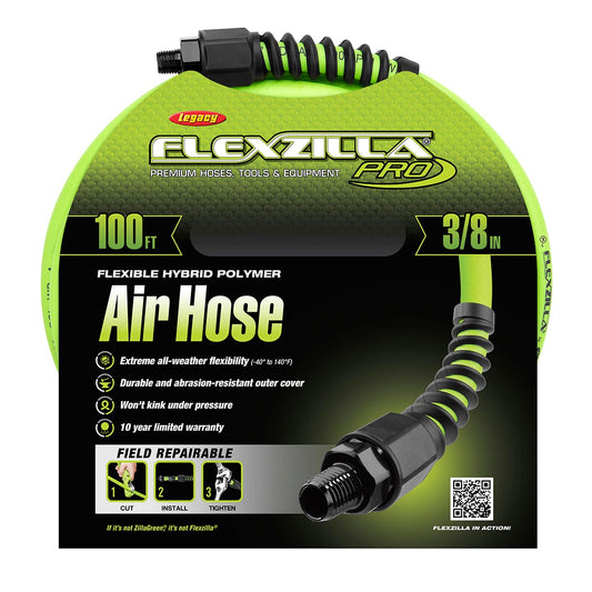 Flexzilla HFZP38100YW2 Pro Air Hose 3/8In X 100Ft 1/4In MNPT Fittings