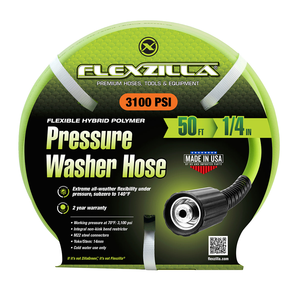Flexzilla Pressure Washer Hose 1/4" x 50' with M22 Fittings HFZPW3450ME