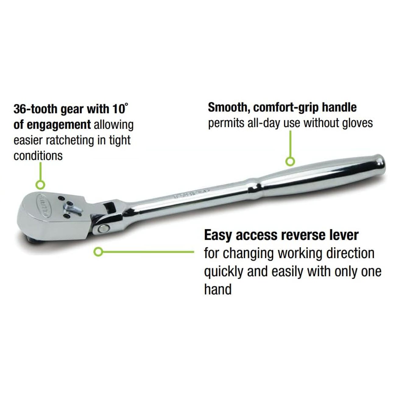 Williams 3/8" Drive Sealed Narrow Flex-Head Ratchet 36 Teeth