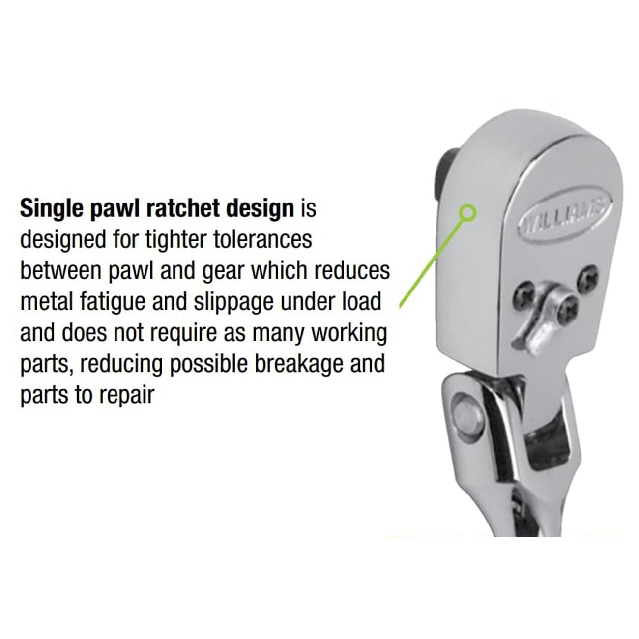 Williams 3/8" Drive Sealed Narrow Flex-Head Ratchet 36 Teeth
