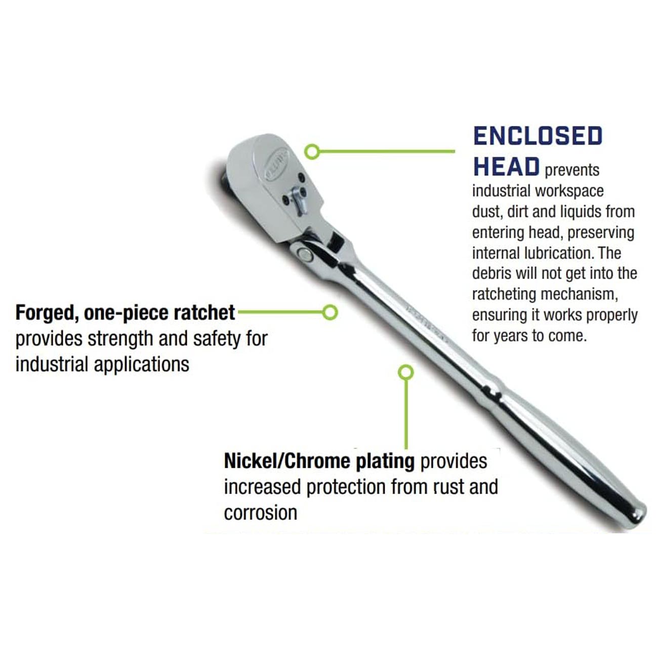 Williams 3/8" Drive Sealed Narrow Flex-Head Ratchet 36 Teeth