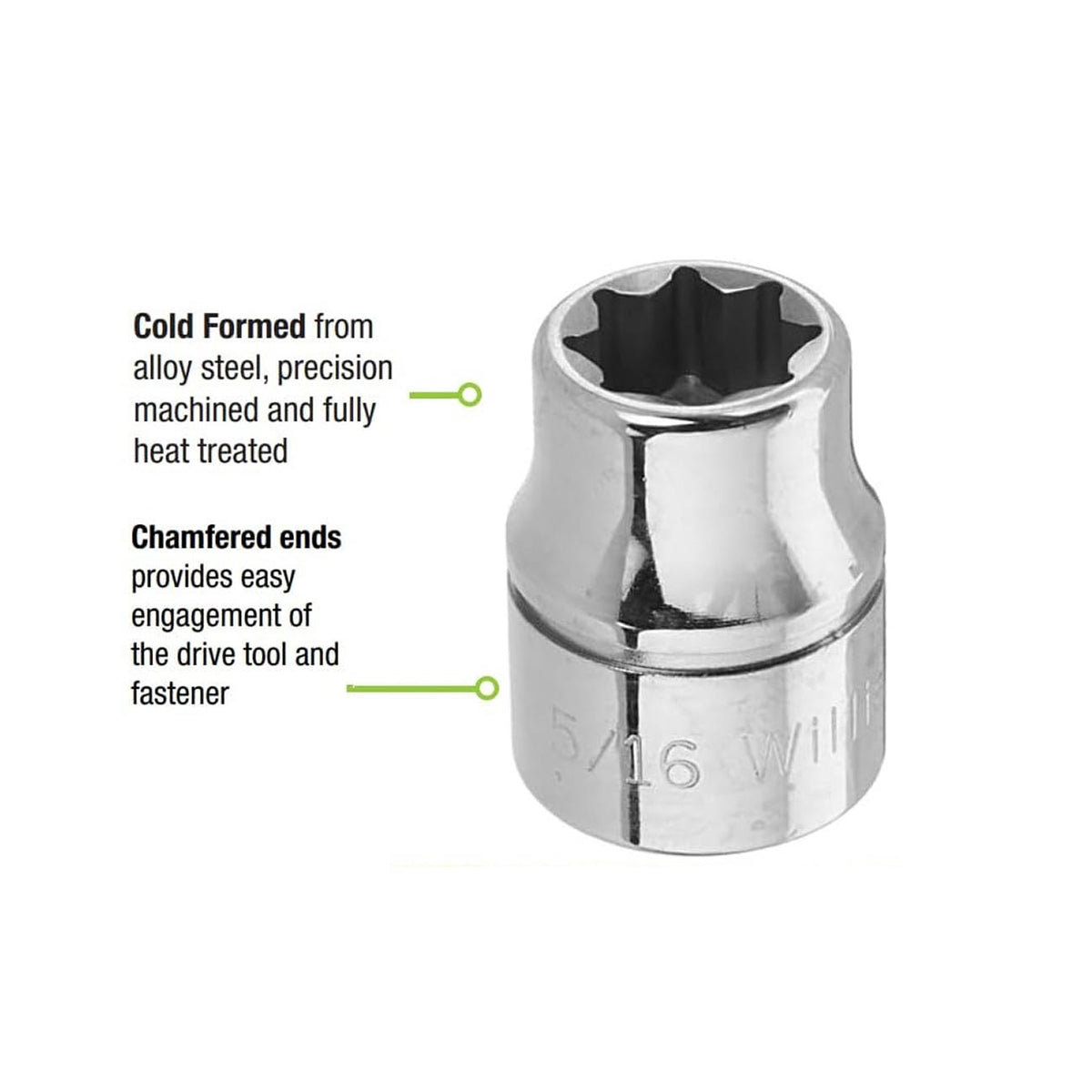 Williams 5/16″ Shallow Socket 3/8″ Drive 8 Point JHWBD810