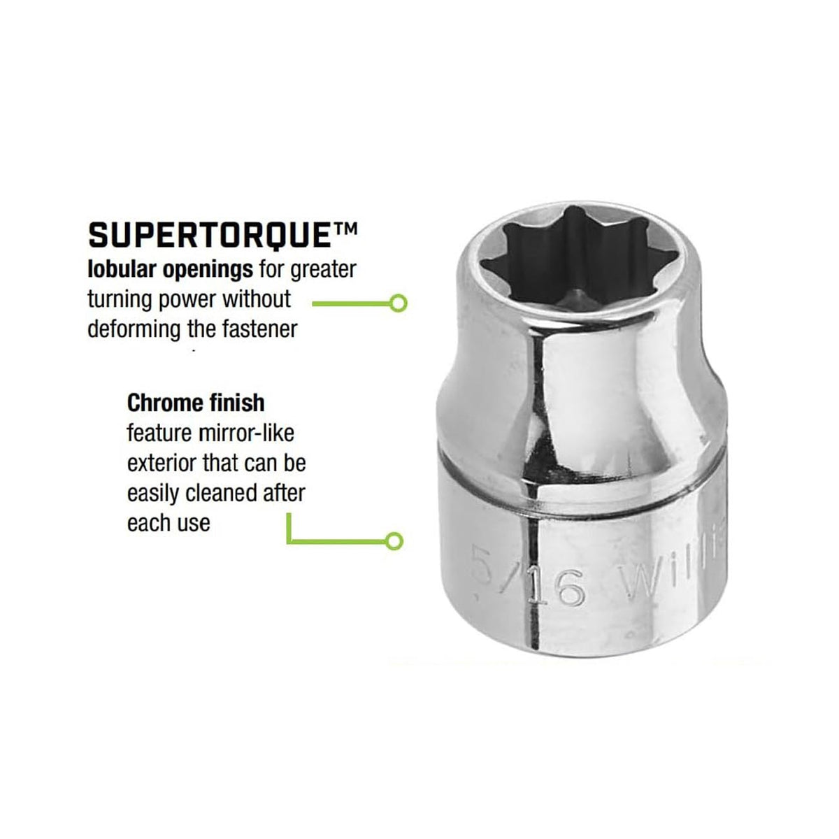 Williams 5/16″ Shallow Socket 3/8″ Drive 8 Point JHWBD810
