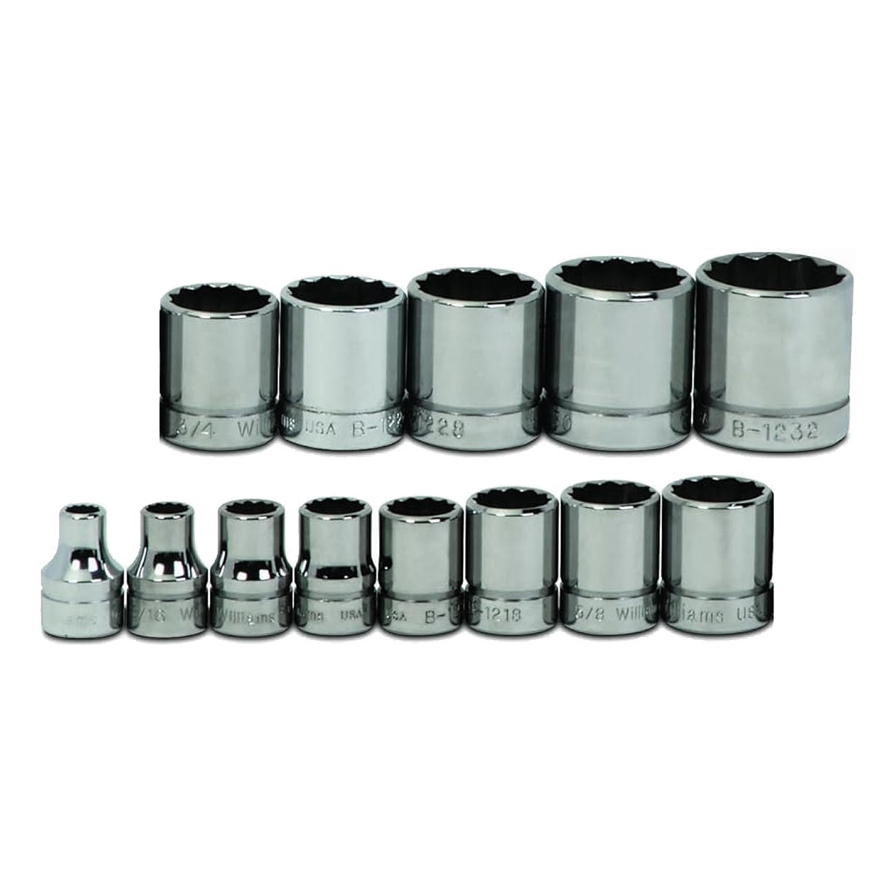 Williams 3/8" Drive Shallow SAE Socket Set on Clip Rail  12-Point (13 Piece)