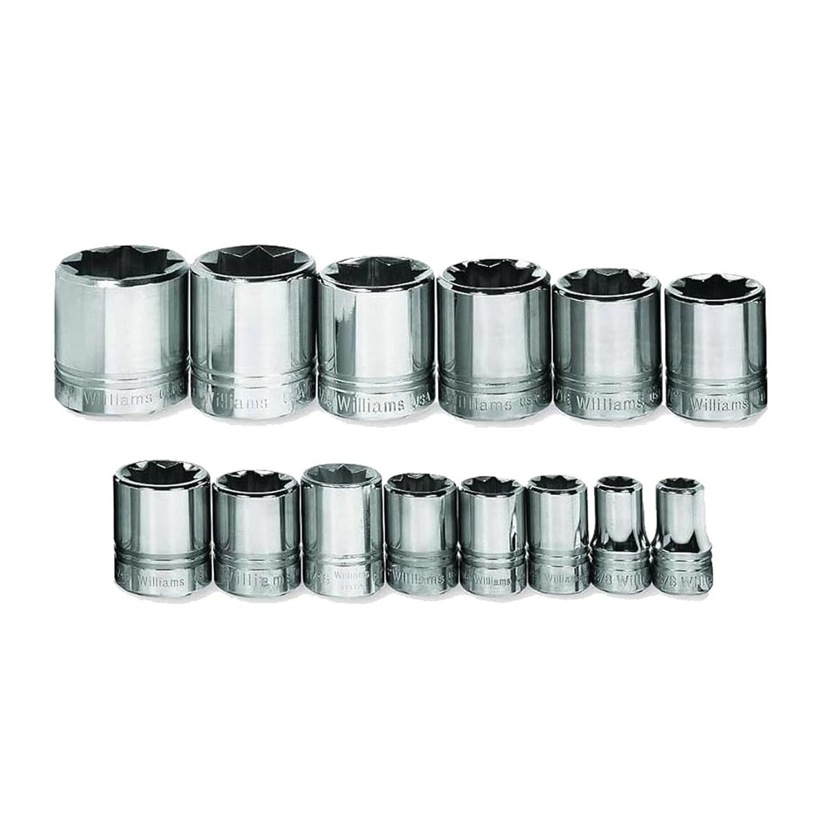 Williams 1/2″ Drive Shallow SAE Socket Set on Clip Rail 8-Point JHWWSS814RC