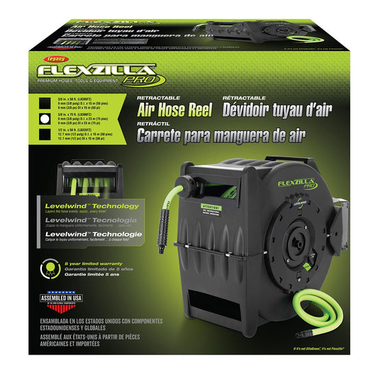 Flexzilla L8306FZ Retractable Air Hose Reel with Levelwind Technology 3/8" x 75'
