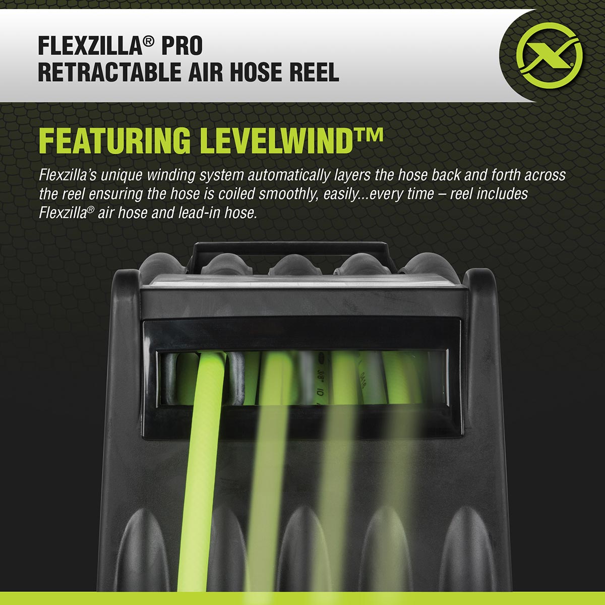 Flexzilla L8306FZ Retractable Air Hose Reel with Levelwind Technology 3/8" x 75'