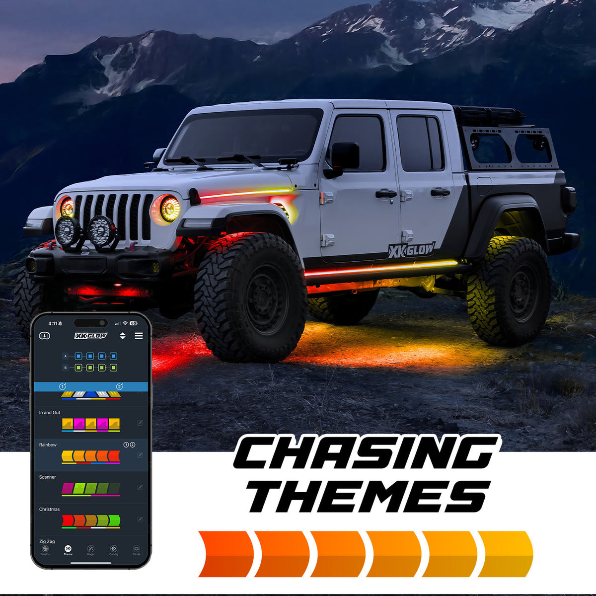 XKGlow (2) 60"+(2) 80" XKmax Atomix RGB LED Strip for Jeep (Hood+Running Board)