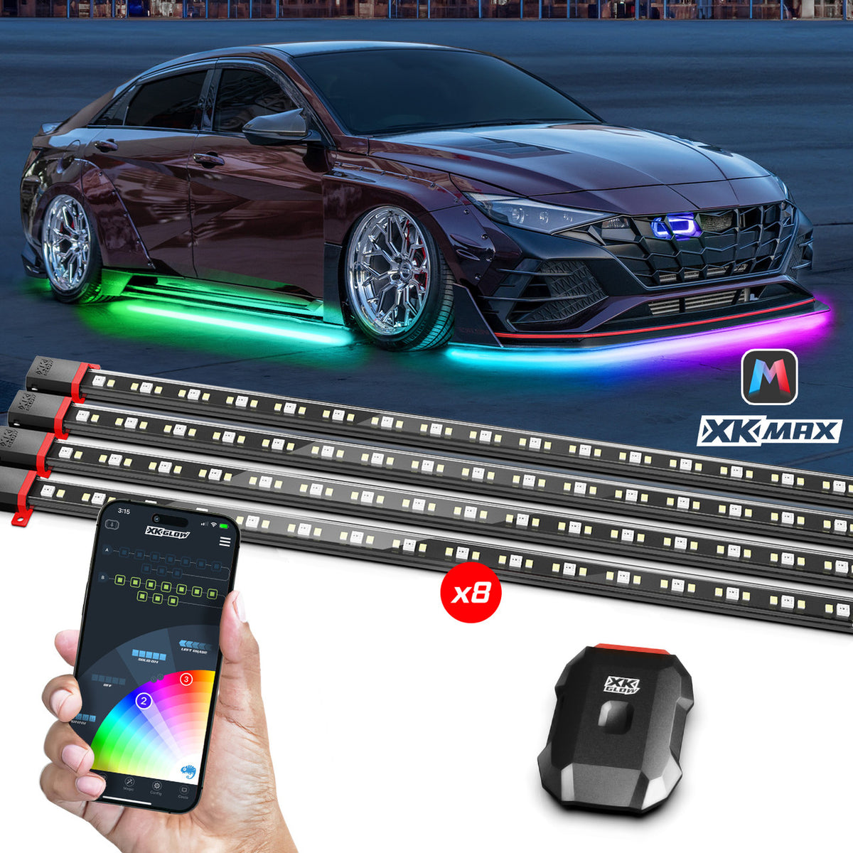 XKGlow XKmax RGB+W Addressable Car LED Underglow App Control Light Kit