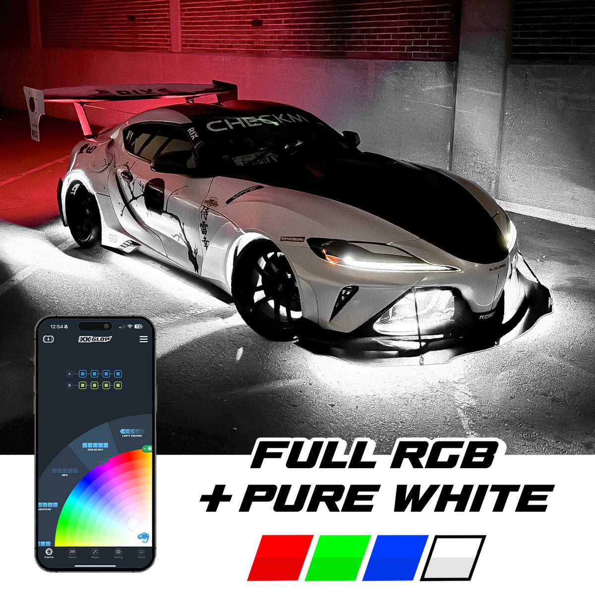 XKGlow XKmax RGB+W Addressable Car LED Underglow App Control Light Kit