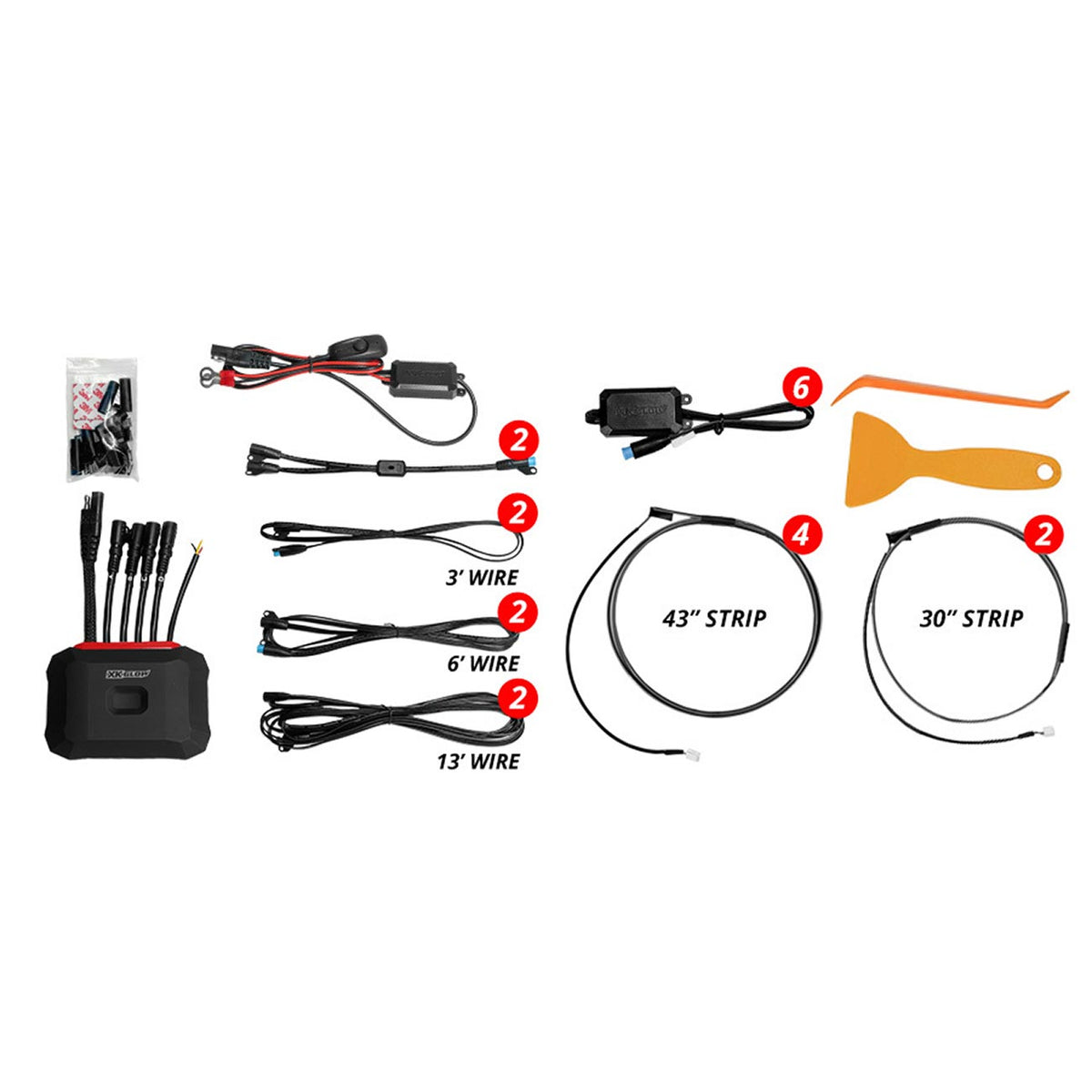 XKGlow XKmax 2x30in + 4x43in Fiber Interior Light Strip App Control Kit MXFOPRO