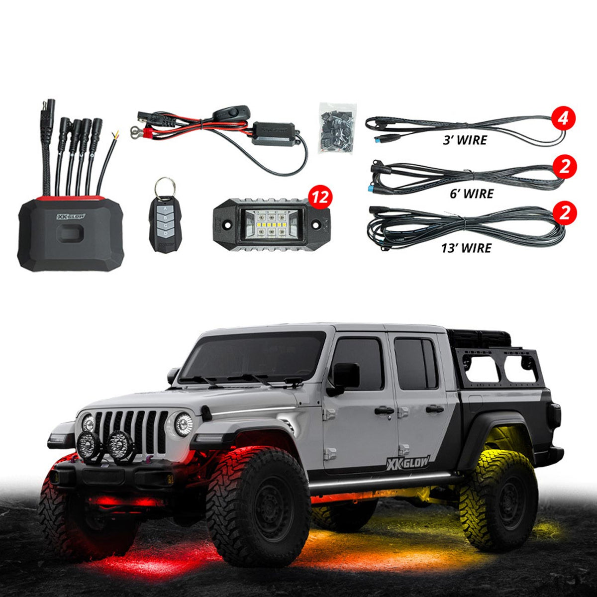 XKGlow XKmax RGBW Color Chasing LED App Control Rock Light Kit (12 Rock Pods)
