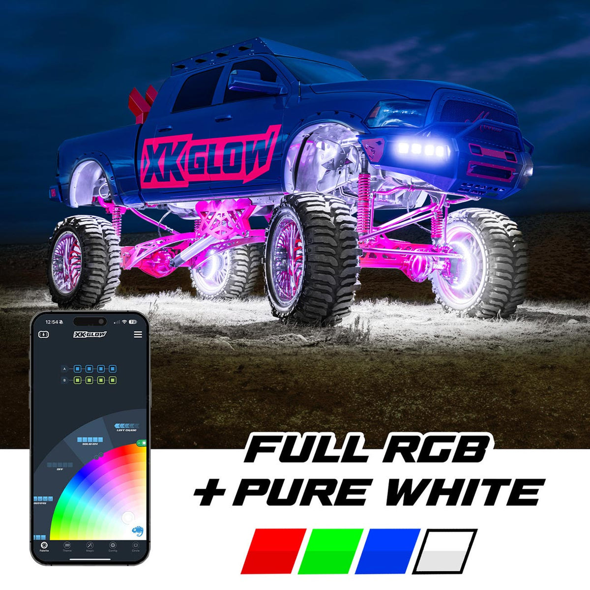 XKGlow XKmax RGBW Color Chasing LED App Control Rock Light Kit (12 Rock Pods)