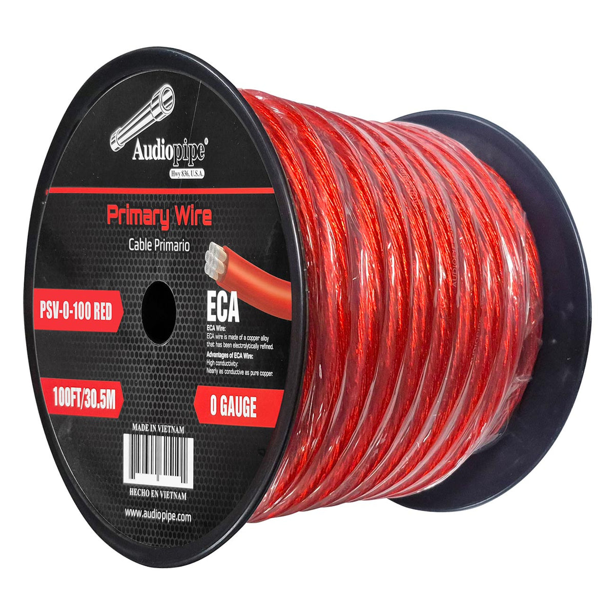 Audiopipe Flexible ECA Power Cable 0 Gauge 100 Foot - Red