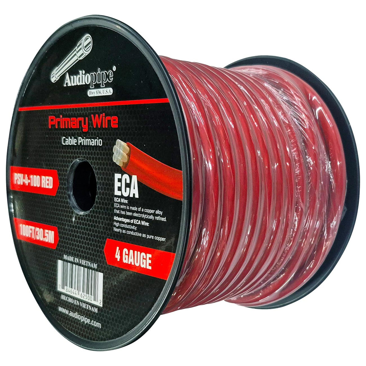 Audiopipe Flexible ECA Power Cable 4 Gauge 100 Foot - Red PSV4100RED